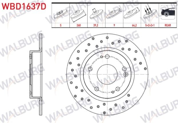 HONDA CIVIC X 2016- FREN DISKI ARKA DUZ 5 BJN 260X9X64,2X39,2