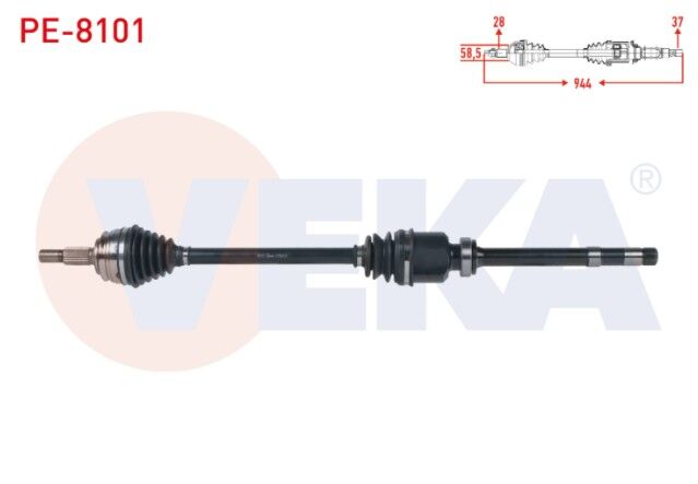 Peugeot 3008 1.5 -1.6 BlueHDI M-T 16-/ 5008 II 1.5 HDI-1.6 HDI M-T 14-/ Citroen C4 PIC. 1.6 HDI M-T 13-/ C5 Aircross 1.5 HDI M-T 19-/ C4 Spacetourer 1.5 HDI M-T 19- Komple Aks Sağ Ön Uzunluk 944mm