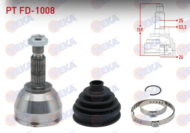 Ford Transit Connect 1.8 TDCI 90 HP 25X26X53.3 Uzunluk 158,8mm 2002-2013 Aks Kafası Sol-Sağ Ön Dış