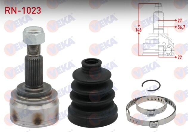 Renault Kangoo (KW0/1) 1.5 DCI 5 Vites 27X22X56,7 Uzunluk 146 mm 2008- Aks Kafası Sol-Sağ Ön Dış