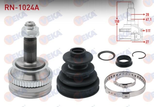 Renault Master II (FD) 2.5 D S8U Absli 51 DIS 28X27X67,1 Uzunluk 158 mm 1998-2010 Aks Kafası Sol-Sağ Ön Dış