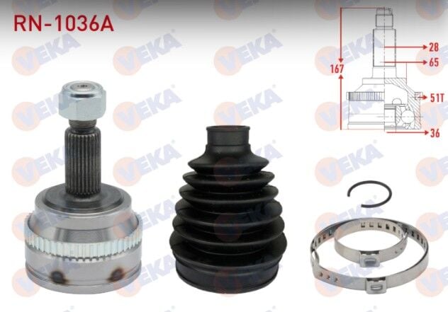 Renault Master II (FD) 2.5 DCI Absli 51 DIS 28X36X65 Uzunluk 167 mm 1998-2010 Aks Kafası Sol-Sağ Ön Dış