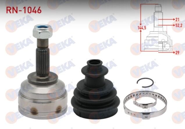 Renault Kangoo (KC0/1) 1.5 DCI İnce Freze 21X29X52,2 Uzunluk 144,5 mm 1998-2008 Aks Kafası Sol-Sağ Ön Dış