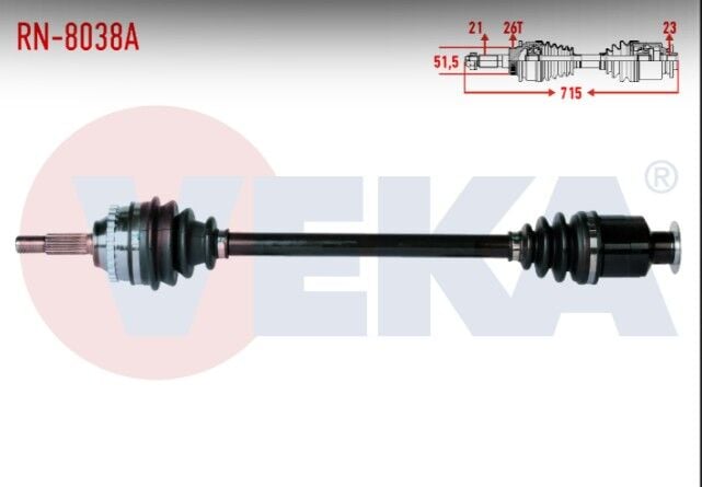 Renault Clio II (BB0/1/2,CB0/1/2) 1.4i 16v Absli 26 Dış Uzunluk 715 mm 1998-2005 Komple Aks Sağ Ön