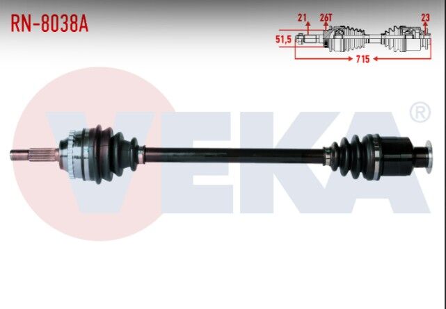 Renault Clio II (BB0/1/2,CB0/1/2) 1.4i 16v Absli 26 Dış Uzunluk 715 mm 1998-2005 Komple Aks Sağ Ön