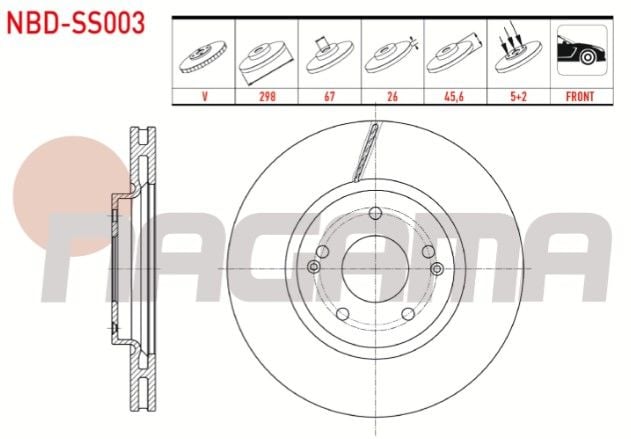 Ssangyong Actyon I 2.0i XDI 2005-2012 / Actyon II 2.0 XDI 2011- / Korando 2.0 e-XDI 2010- Fren Diski Ön Havalı 5 BJN 298X26X67X45,6