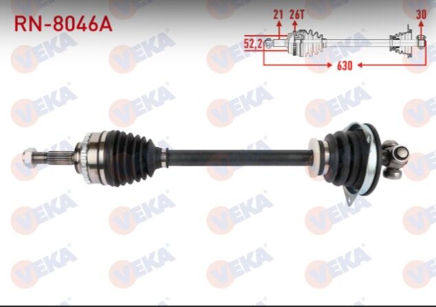 Renault Clio II (BB0/1/2,CB0/1/2) 1.5 DCI Absli 26 Dış Uzunluk 630 mm 1998-2005 Komple Aks Sol Ön