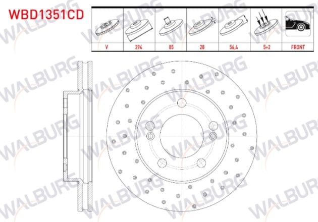 Ssangyong Kyron 2.0 XDI 4X4 2005-2011 Fren Diski Ön Havalı Kaplamalı Performans Delikli 5 BJN 294X28X85X56,4
