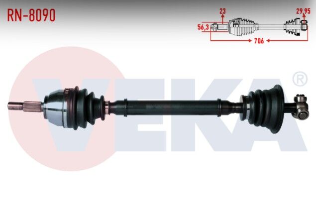 Renault Laguna I (B56,556) 1.6i Uzunluk 706mm 1993-2001 Komple Aks Sol Ön