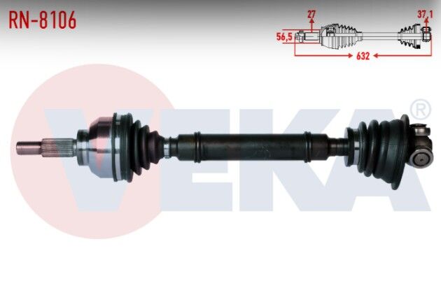 Renault Laguna II (BG0/1) 1.9 DCI 6 Vites M-T Uzunluk 632 mm 2001-2007 Komple Aks Sol Ön