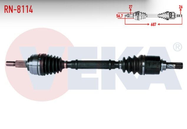Renault Laguna II (BG0/1) 2.0i 16v A-T Uzunluk 687 mm 2001-2007 Komple Aks Sol Ön