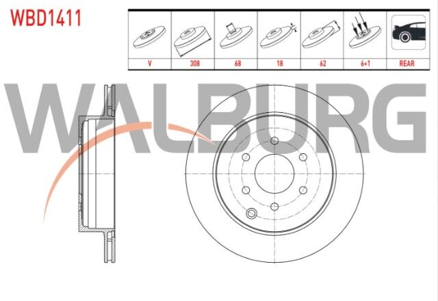 Nissan Navara (D40) 2.5 DCI 2005-2015 / Nissan Pathfinder (R51) 2.5 DCI 2005- Fren Diski Arka Havalı 6 BJN 308X18X68X62