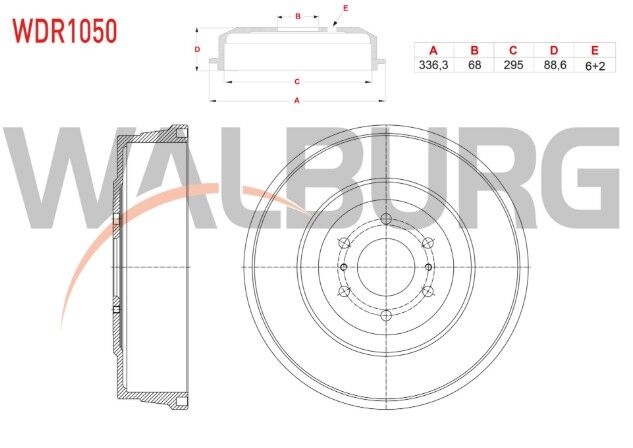 Nissan Navara (D40) 2.5 DCI 2005-2015 Fren Kampanası Arka 6 Delik 363,3X68X295X88,6