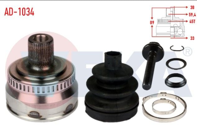 AUDI A4 (8E2,B6) 1.6 ABSLI 45 DIS 38X33X59,4 UZUNLUK 89 mm 2000-2004 AKS KAFASI SOL-SAG ON DIS