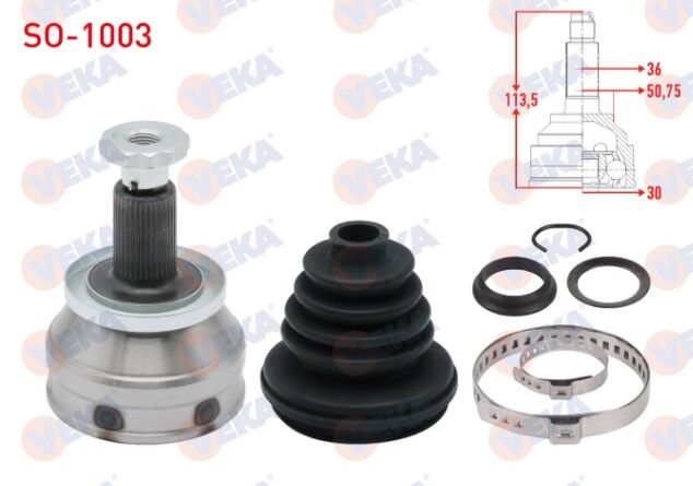 Volkswagen Polo (6R,6C) 1.2 2009- / Skoda Fabia (NJ3) 1.4 TDI M-T 2014-/ Rapid 1.4 TDI M-T 2013-/ Seat Ibiza IV (6J5) 1.4 TDI M-T 2015- Aks Kafası Sol-Sağ Ön Dış Uzunluk 113,5mm 36X30X50,75