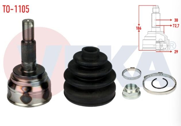 Toyota Hilux Pick Up (_N_) 2.5 D-4D 30X29X72.7 Uzunluk 186mm 1983-2005 Aks Kafası Sol-Sağ Ön Dış