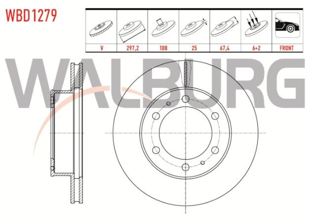 Toyota Hilux Pick Up 2.5 D-4D 2005-2011/Hilux Pick Up 2.5 D 05-11/Hilux Pick Up 3.0 D-4D 05-11 / HI-LUX VIGO 2.5 D-4D 4X4 05-11 Fren Diski Ön Havalı Performans Delikli 5 Bjn 297,2X25X108X67,4