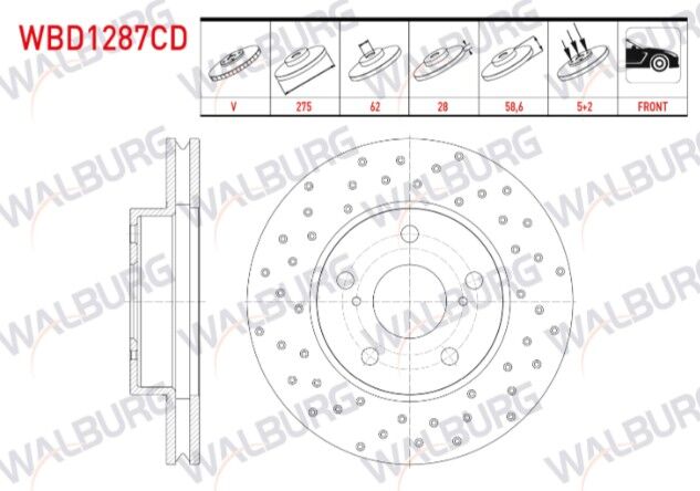 Toyota Hilux Pick Up (TGN1_, GGN2_, GGN1_, KUN2_, KUN1_) 2.5 D-4D 2008-2011 Fren Diski Ön Havalı 5 bjn 275X28X62X58,6