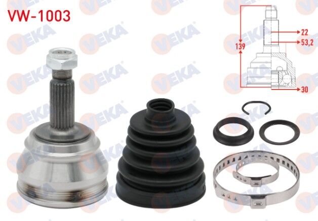 Volkswagen Golf III (1H1) 1.6 DIS 22X30X51 Uzunluk 139,5 mm 1991-1999 Aks Kafası Sol-Sağ Ön Dış