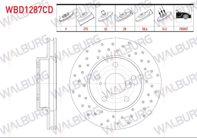 Toyota Hilux Pick Up (TGN1_, GGN2_, GGN1_, KUN2_, KUN1_) 2.5 D-4D 2008-2011 Fren Diski Ön Havalı Kaplamalı Performans Delikli 5 Bjn 275X28X62X58,6