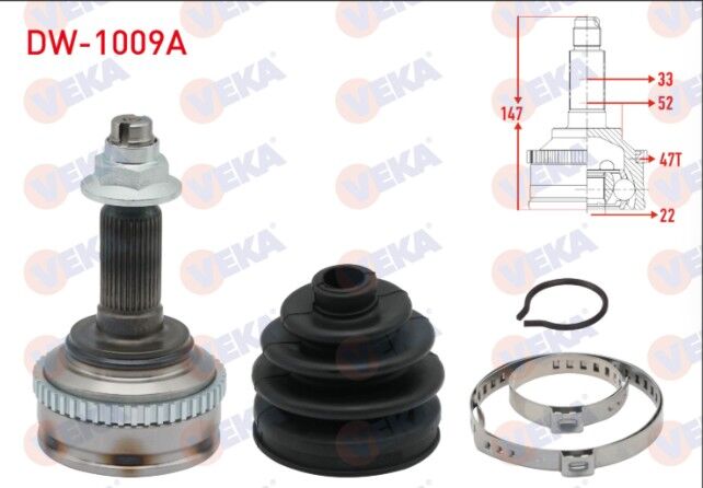 Chevrolet Lacetti (J200) 1.4i 16v Absli 47 Dış 33X22X52 Uzunluk 147mm 2006-2012 Aks Kafası Sol-Sağ Ön Dış