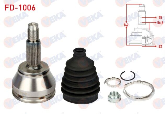 Ford Escort VI 1.6i 25X22X56.5 Uzunluk 142mm 1992-1995 Aks Kafası Sol-Sağ Ön Dış