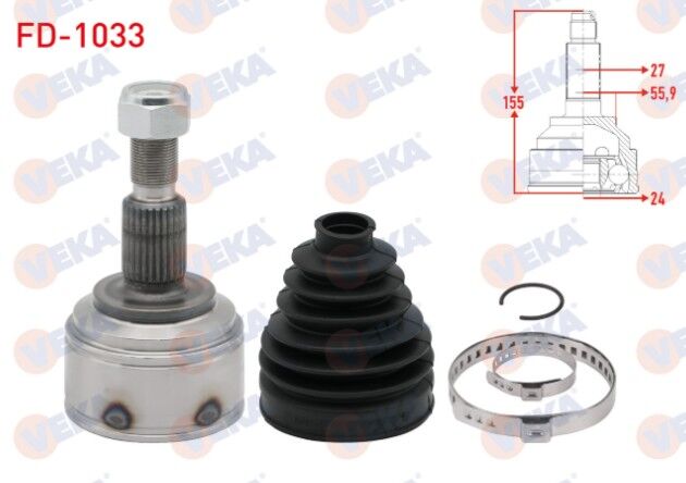 Ford Focus IV 1.5 TDCI A-T 8 İleri 2018- Aks Kafası Sol-Sağ Ön Dış 27X24X55,9 Uzunluk 155mm