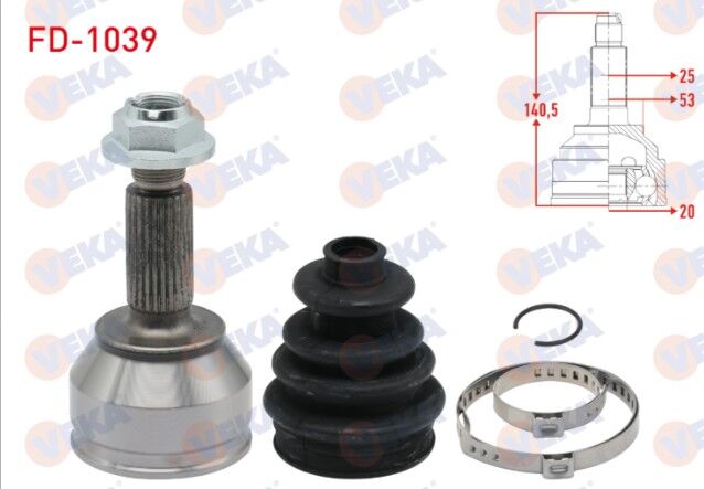 Ford Fiesta V 1.4 TDCI 25X20X53 Uzunluk 141 mm 2001-2008 Aks Kafası Sol-Sağ Ön Dış