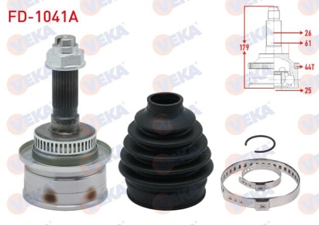 Ford Ranger (ER, EQ) 2.5 TDCI 4X4 Absli 44 DIS 26X25X61 Uzunluk 179mm 1997-2006 Aks Kafası Sol-Sağ Ön Dış