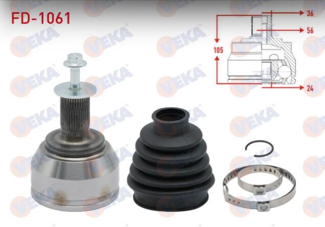 Ford Focus II (DA) 1.6i 36X24X56 Uzunluk 105 mm 2004-2011 Aks Kafası Sol-Sağ Ön Dış