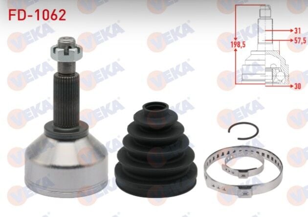 Ford Transit Custom (V362) Uzun Şase 2.2 TDCI - 2.0 TDCI 2012- Aks Kafası Sol-Sağ Ön Dış 31X30X57,5 Uzunluk 198,5 mm