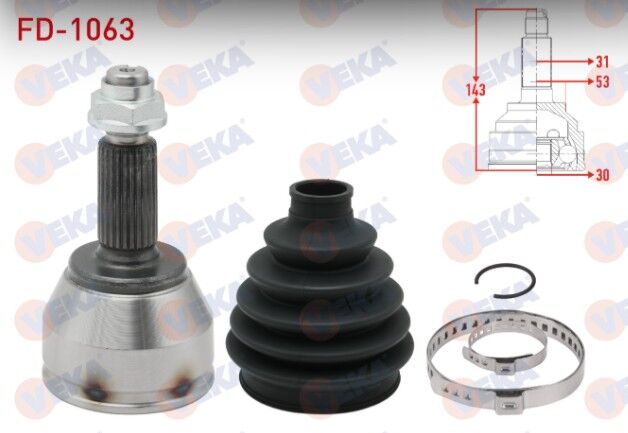 Ford Fiesta VI 1.5 TDCI 25X23X53 Uzunluk 143 mm 2008-2012 Aks Kafası Sol-Sağ Ön Dış