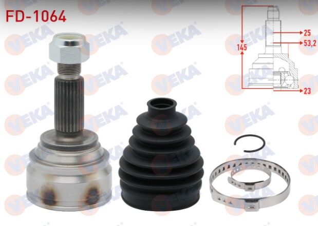 Ford Fiesta VII 1.5 TDCI M-T 6 İleri 2017- Aks Kafası Sol-Sağ Ön Dış 25X23X53,2 Uzunluk 145mm