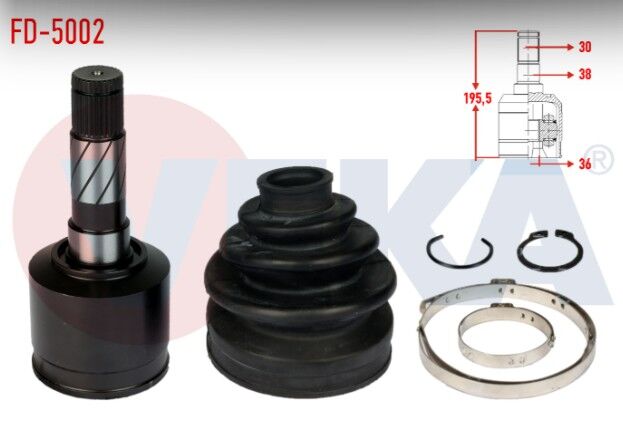 Ford Ranger (ET) 2.5 TD 30X36X38 Uzunluk 195.5mm 2006-2011 Aks Kafası Sağ Ön İç