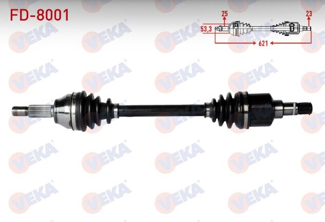 Ford Fiesta V 1.4 TDCI M-T 01-08/ Fiesta VI 1.5 TDCI M-T 08-12/ Fiesta VII 1.5 TDCI M-T 12-/ B-MAX 1.0i -1.4i M-T 12-/ Fusion 1.4 TDCI M-T 02-10 Komple Aks Sol Ön Uzunluk 621mm