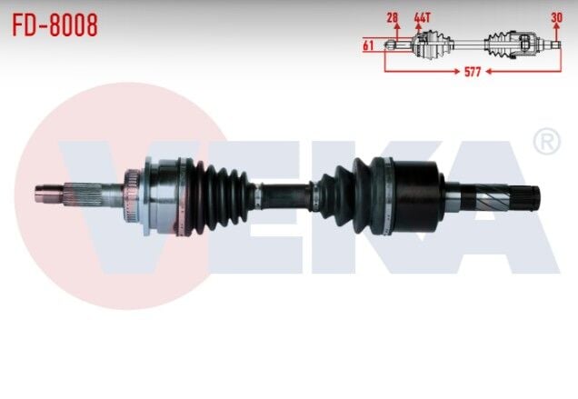 Ford Ranger (ET) 2.5 TD 4X4 Absli 44 Dış Uzunluk 577mm 2006-2011 Komple Aks Sağ Ön