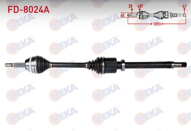 Ford Transit (V347) 2.2 TDCI 115PS-140PS (Kalın Mil) Absli 48 Dış Uzunluk 1091mm 2006-2014 Komple Aks Sağ Ön