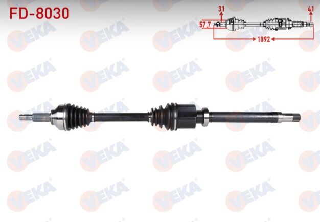 Ford Tourneo Custom (V362) Kısa Şase 2.2 TDCI 155 HP 2012- Komple Aks Sağ Ön Uzunluk 1092mm