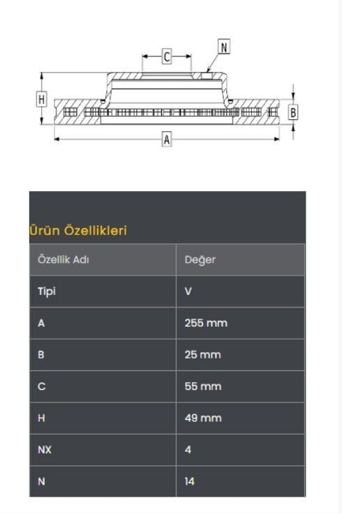 Corolla 1.4-1.6 VVTI 02-06 (Benz.Motorlar) Fren Diski Ön (255-4)- Frendi
