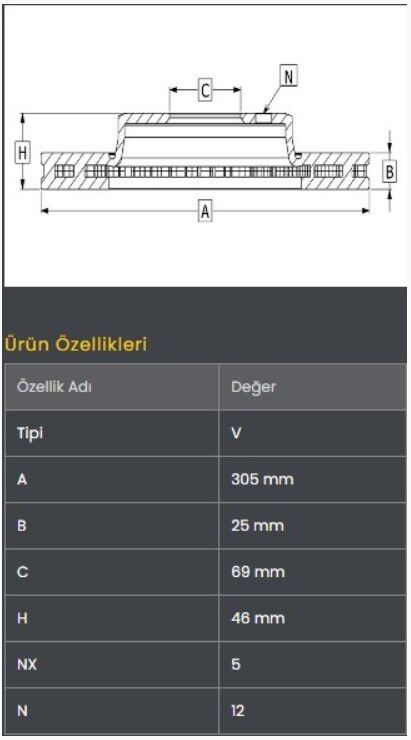 Tucson 15- / Sportage 15- / Kona 17- / I30 18- / Ceed 18- Fren Diski Ön (305-5)-  Frendi