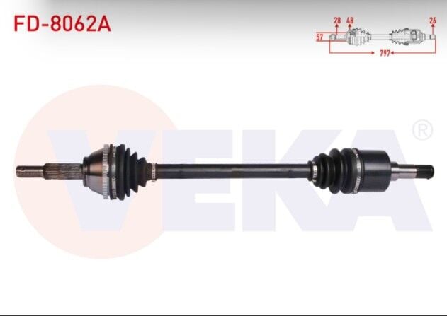 Ford Transit (V184) 2.0 TDCI (Önden Çekiş ) Absli 48 Dış Uzunluk 797 mm 2000-2006 Komple Aks Sol Ön