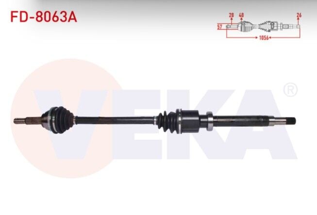 Ford Transit (V184) 2.0 TDCI (Önden Çekiş) Absli 48 Dış Uzunluk 1056 mm 2000-2006 Komple Aks Sağ Ön