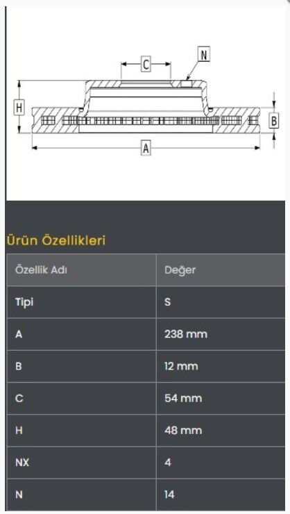 Corolla 88-96 (Karbüratörlü) (Düz) Fren Diski Ön (238-4)- Frendi