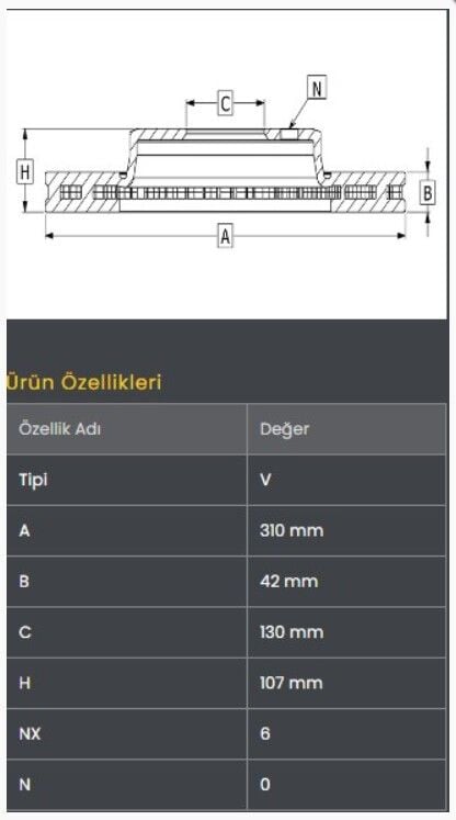 Isuzu NPR75 16- (EURO6) Fren Diski Arka (310-6)- Frendi