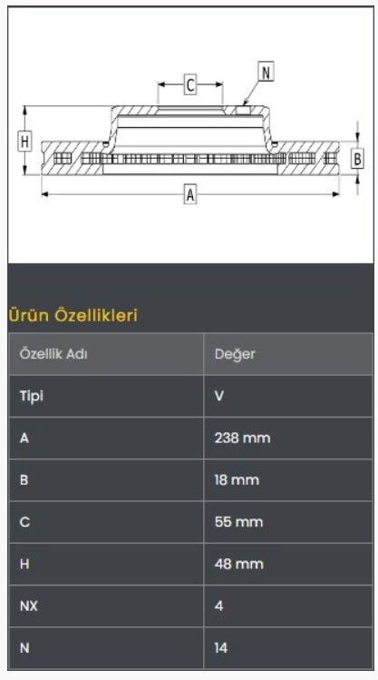 Corolla 88-96 (Karbüratörlü) (Havalı) Fren Diski Ön (238-4) Frendi