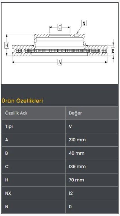 Canter Fuso E5 12-16 Fren Diski Arka (310-12) Frendi