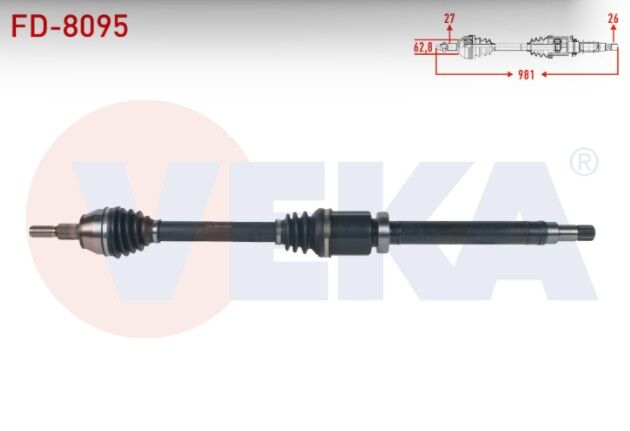 Ford Transit Connect 1.6 TDCI 5 M-T DV6 2013- / Tourneo Connect 1.6 TDCI V408 DV6 2013- Komple Aks Sağ Ön Uzunluk 981mm