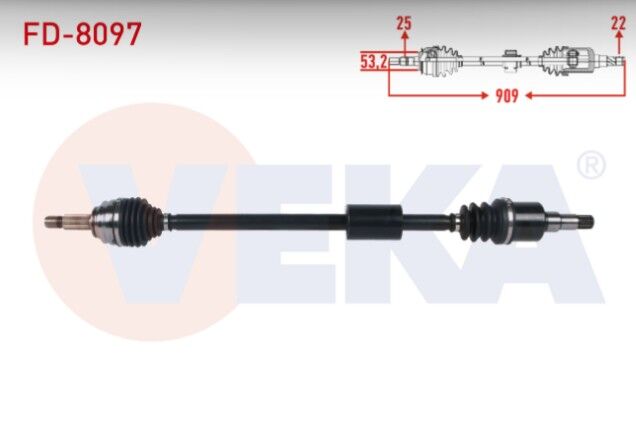 Ford Fiesta VII 1.0 EcoBoost A-T 2017- Komple Aks Sağ Ön Uzunluk 909mm