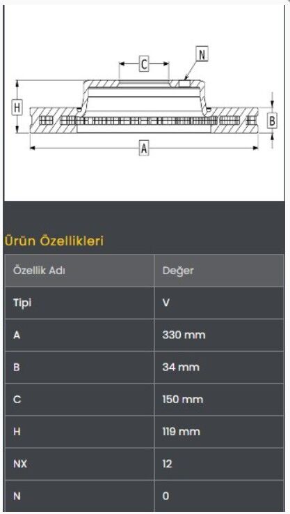 Isuzu NPR75 Euro4 08-/Otokar Sultan/Isuzu Novo Lüx/Turkuaz Euro4 10- Fren Diski Arka (330-12) Frendi