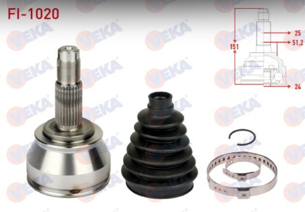 Fiat Doblo (119,223) 1.3 MJT 24X25X51,2 Uzunluk 151,5 mm 2001-2010 Aks Kafası Sol-Sağ Ön Dış